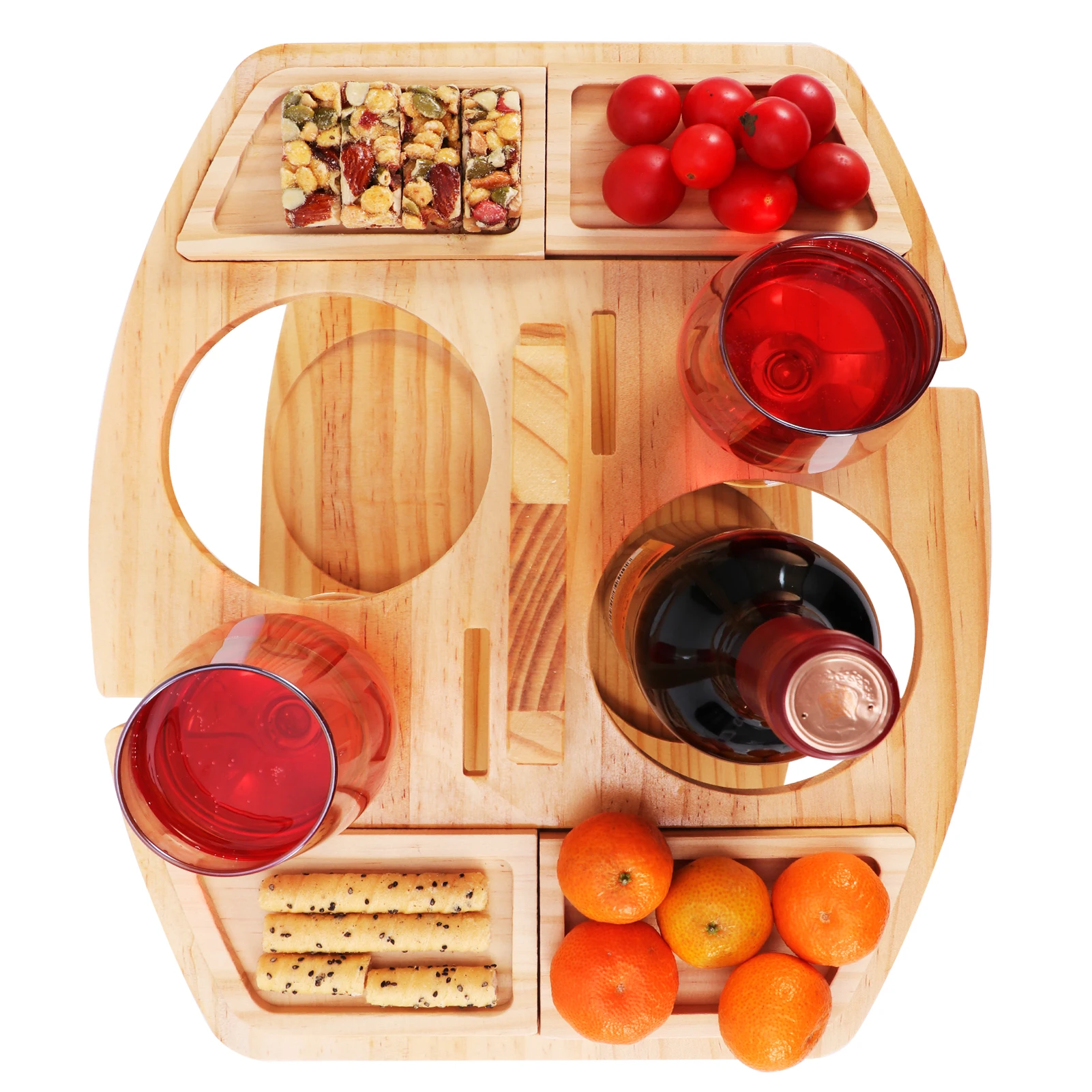 

Party Wine Rack With Glass Holder Outdoor Camping Home Snack Tray Wooden Picnic Table Furniture Portable Barbecue Lightweight