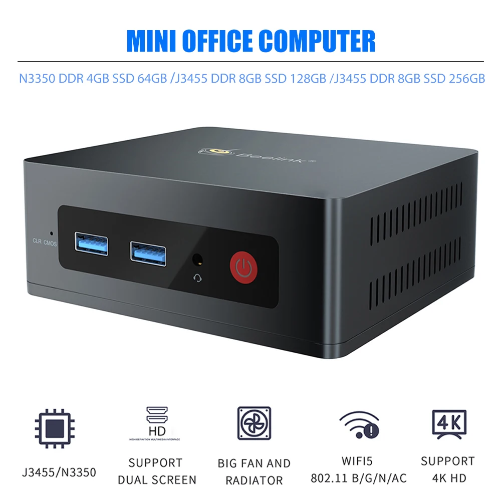 

Beelink GK35 маленький мини-ПК Intel Celeron N3350/J3455 DDR 4/8 ГБ SSD 64/256 ГБ Windows 10 HD Настольный ПК четырехъядерный Двойной Wi-Fi компьютер
