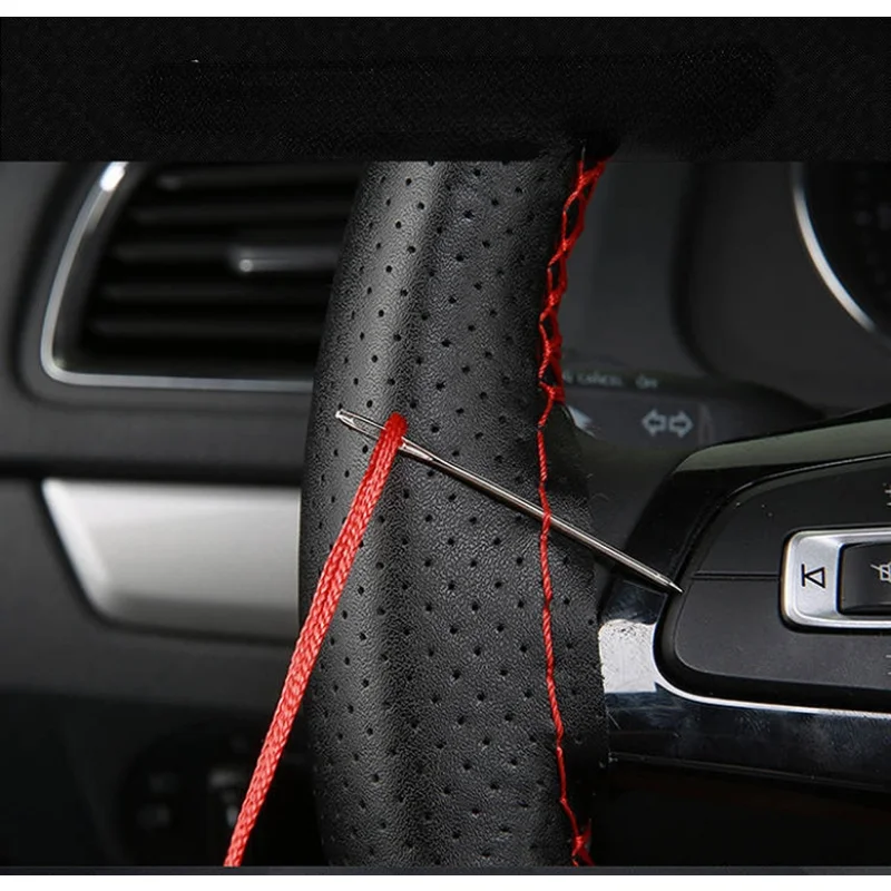 

Braid For Car Steering Wheel 38cm Texture Soft PU Artificial Leather Car Covers with Needles and Thread Auto Car Accessories