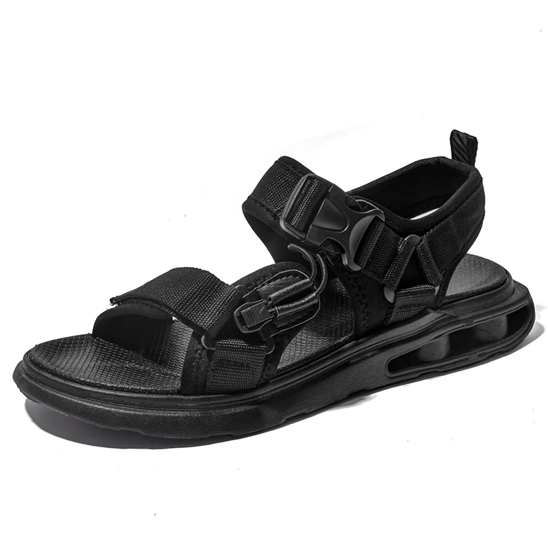 

Сандалии мужские с открытым носком, мягкая подошва, Нескользящие, парусиновые, прохладные, пляжные тапочки, черные, лето 2022