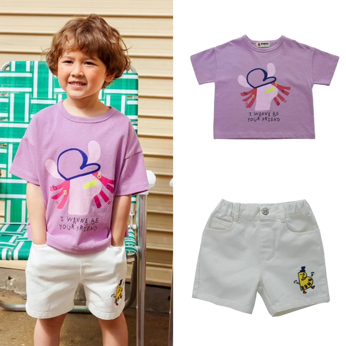 

Jenny&Dave Popular 2023 spring and summer children's clothing series boys and girls' baby cartoon cute T-shirt jeans shorts suit