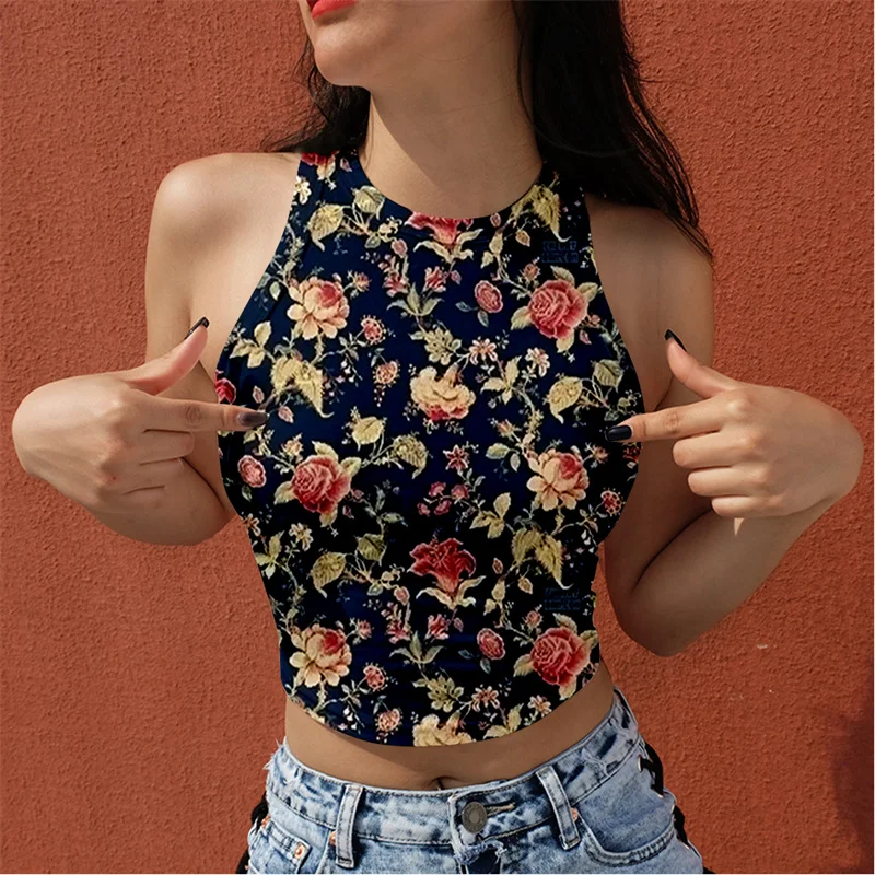 

Summer Women Top Sexy Midriff-baring Vest Sling Crop Sleeveless Casual Clothes Print Comfortable Simple Style