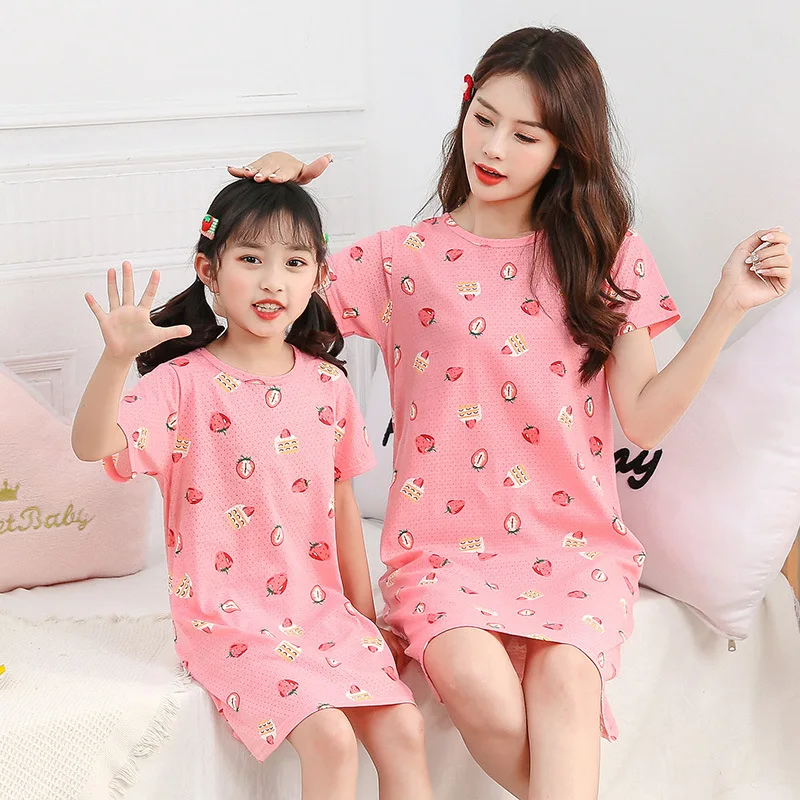

Girls Nightgowns Kids Nightdress Baby Sleepwear Summer Sleeing Dress For Girl Home Clothes Mother Kids Night Dress Cute Pajamas