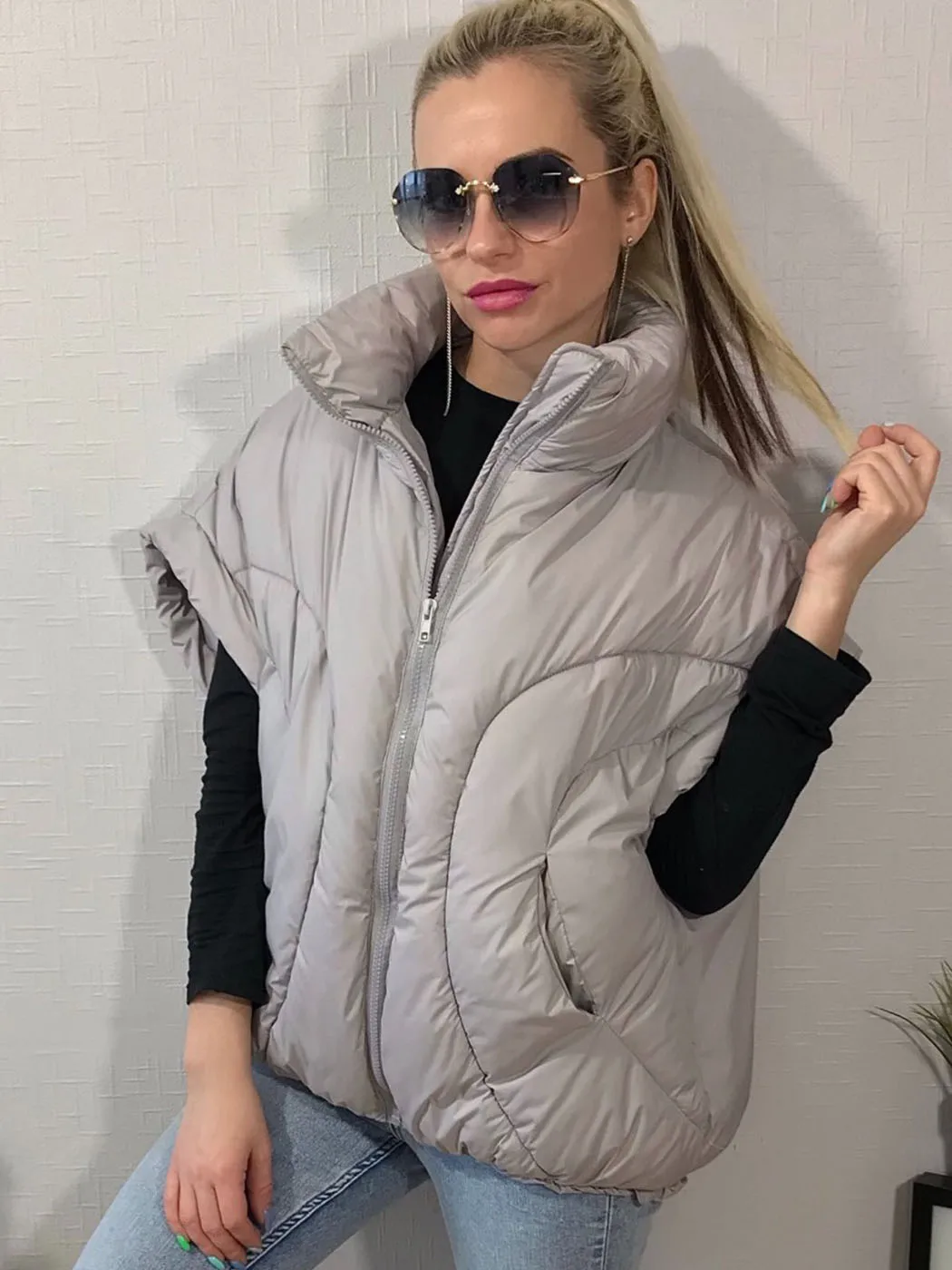 

Chic Stand Collar Loose Winter Vests Women 2022 Autumn Fashion Zipper Warm Cotton Padded Jacket Streetwear Female Outwear