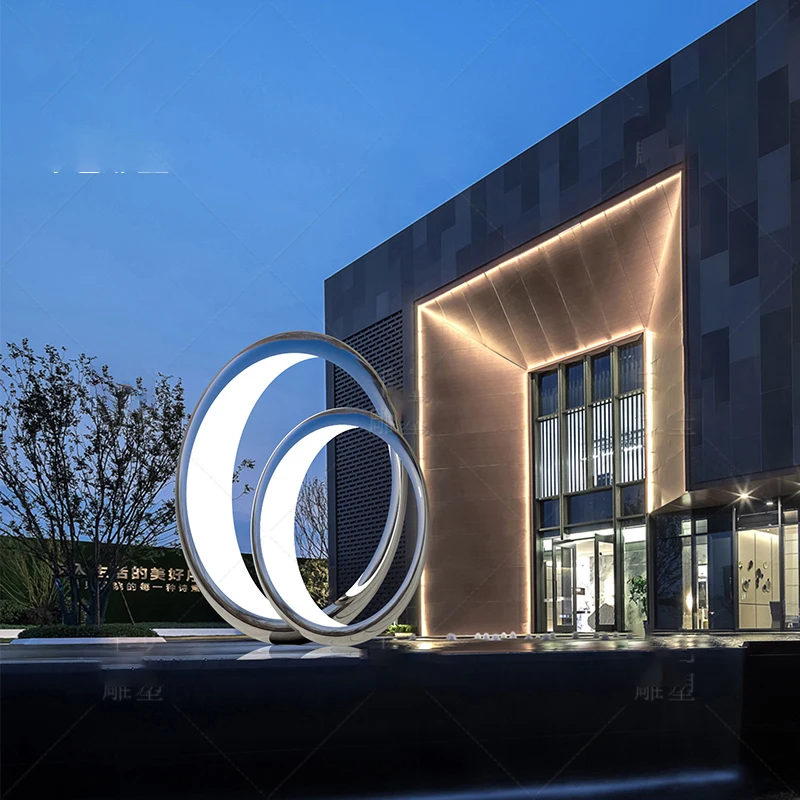 

High-end stainless steel circle floor-to-ceiling ornaments park large sculpture
