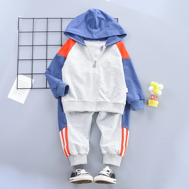 Children's clothing suits fashion color-blocking hooded sports top coat + pants 2-6 Age boys girls clothes spring autumn garment