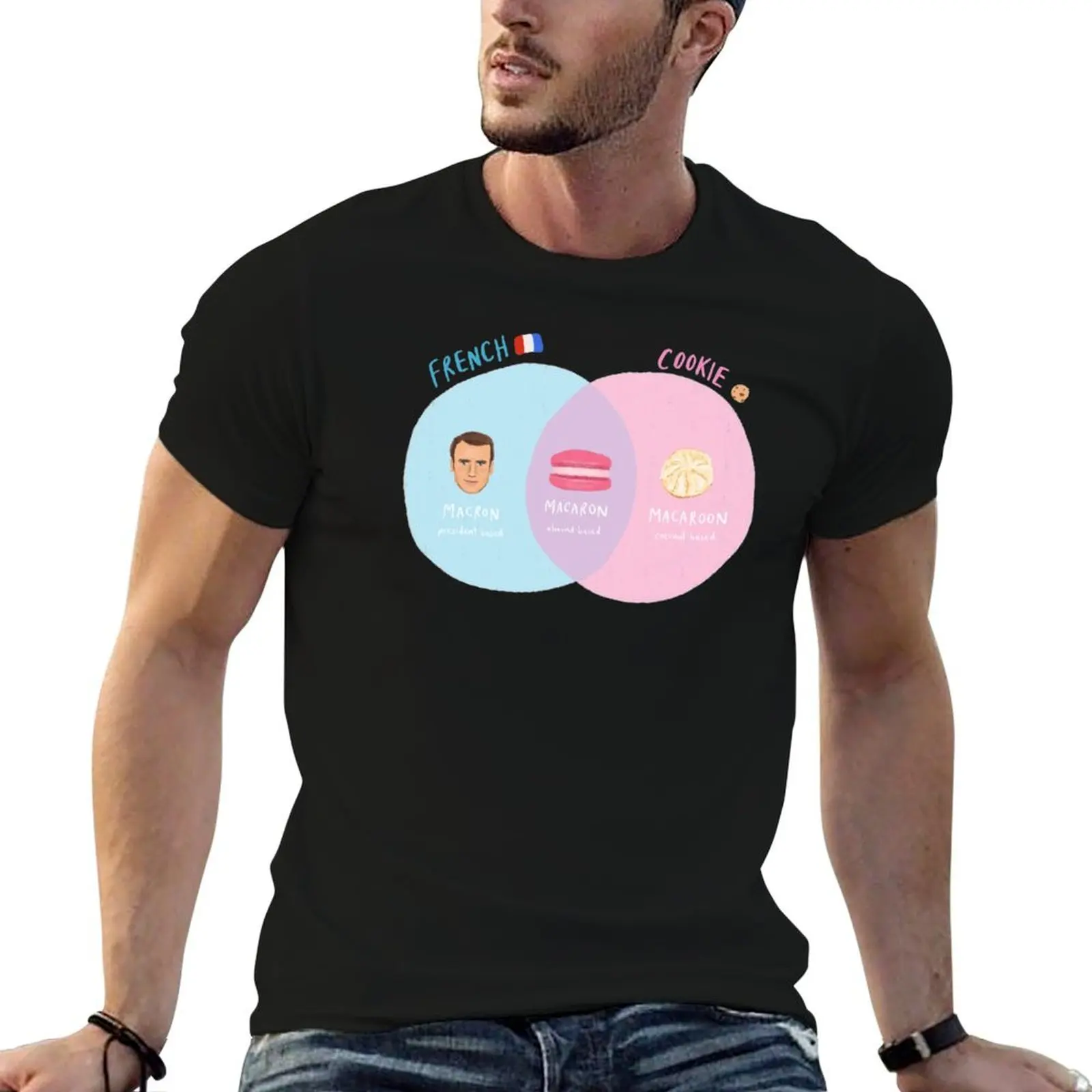 Фото Забавная футболка с изображением Emmanuel Macaron Macaroon Cookie Venn Diagram, мужская футболка с рисунком, футболка №4
