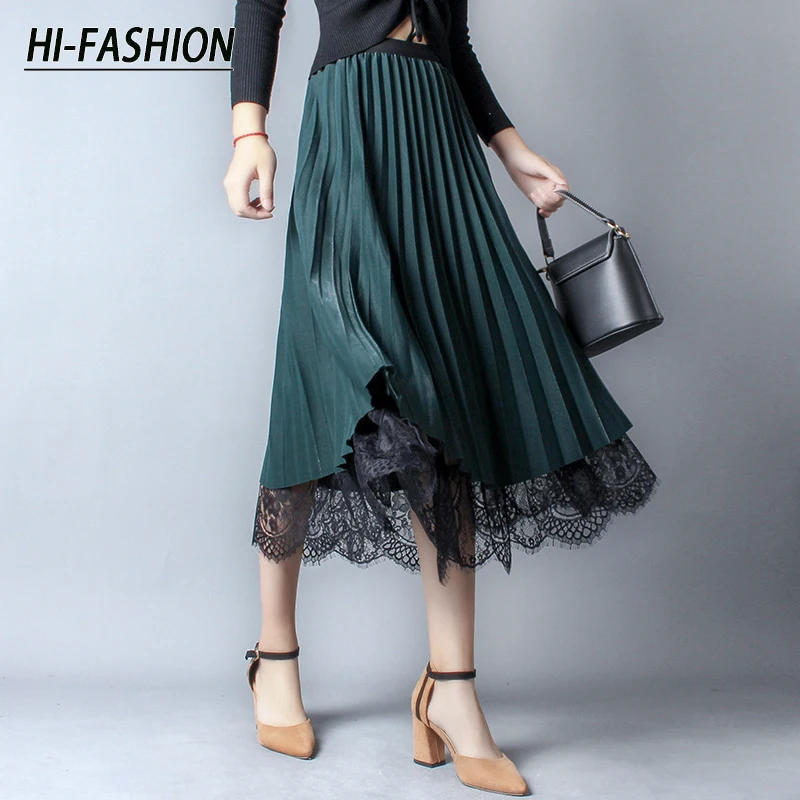 

HI-FASHION Vintage Lace Gauze Women's Skirt Summer Korean Elegant Loose Midi High-waisted Skirts Za Woman Floral Skirts