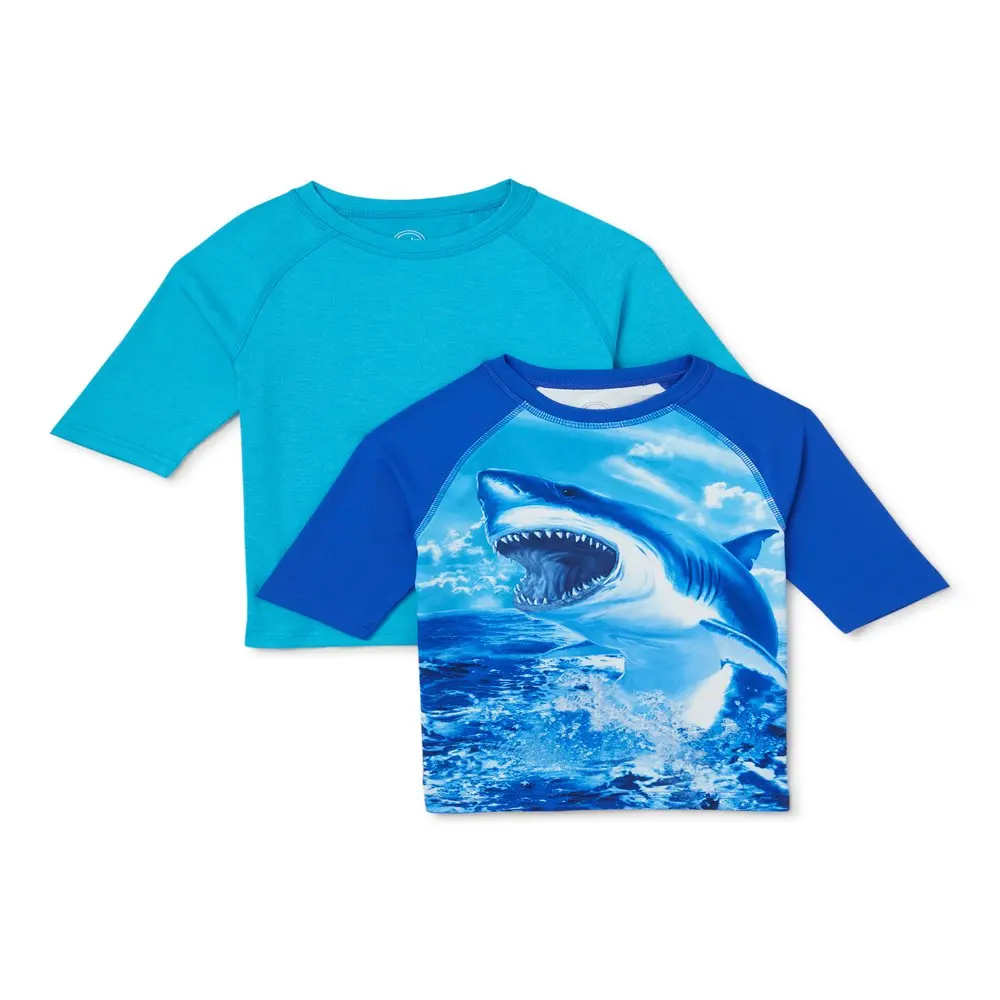 

Boys UPF 50+ Short Sleeve Rash Guard Swim Shirt, 2 Pack, Sizes 4-18 & Husky