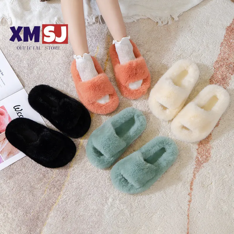 

Children Slippers Fluffy Slip-on Pure Design Girl's Winter Sliders Four Colors Furry 26-34 Anti-slip Sweet Indoor Kids Shoe