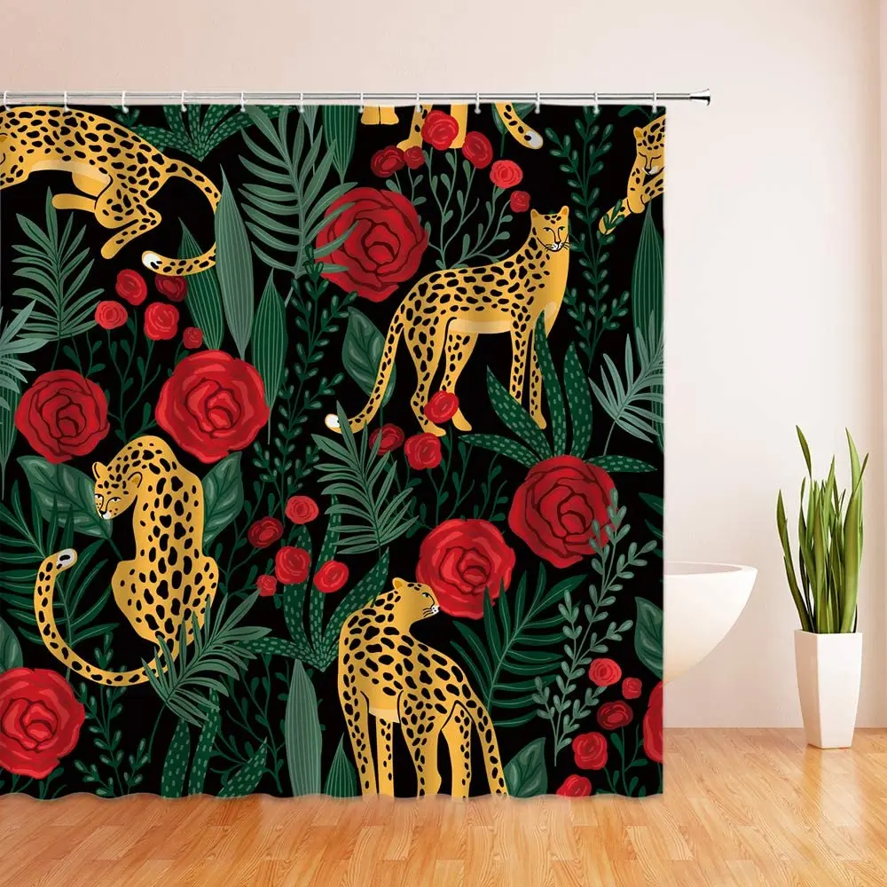 

Леопардовая занавеска для душа тропические Пальмовые Листья кошачья Роза дикая природа животные Тигр джунгли цветок растение банан ткань ...