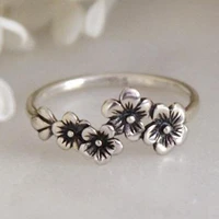 vintage silver color rose flower ring simple design do old rings for women party anniversary retro jewelry accessories g4m882