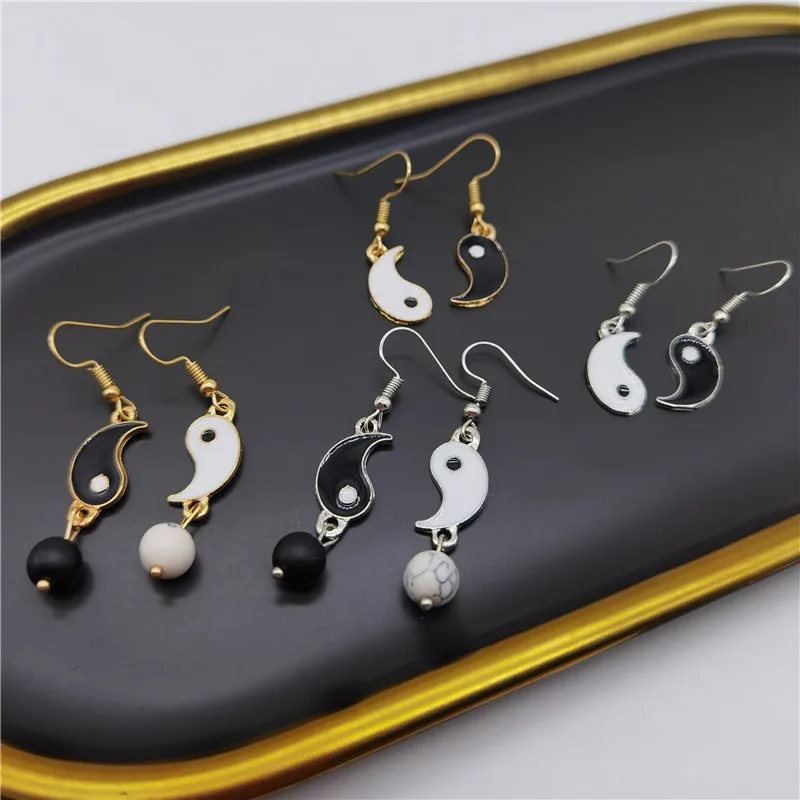 

Simple Yin Yang Tai Chi Beads Dangle Drop Earrings for Women Girl Fashion Enamel Female Wedding Party Piercing Jewelry Punk Gift