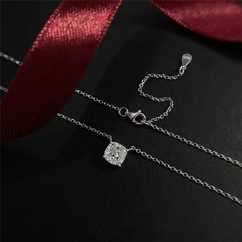 

ZX Classic Simple Necklace For Women Luxury S925 Sterling Silver Four-claw Pillow Shape Square Zircon Necklace Fine Jewelry