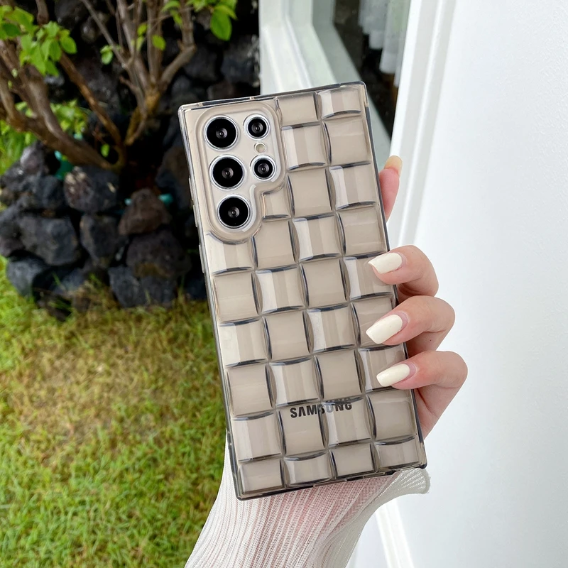 

S22 Ultra Case Luxury Transparent Cube ICE Shape Clear Cover for Samsung Galaxy S21 Plus S22 S21 Lens Camera Protection Cases