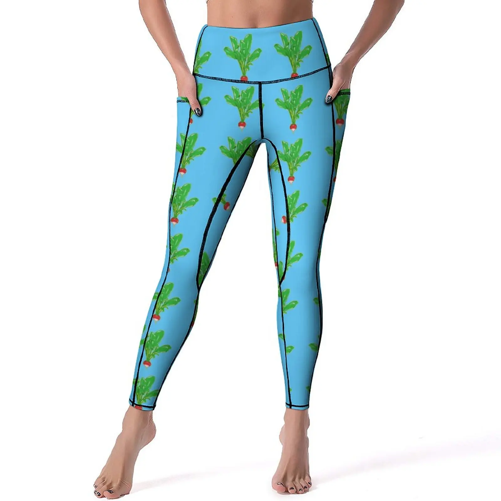

Radishes Leggings Sexy Vegetable Print Push Up Yoga Pants Aesthetic Elastic Leggins With Pockets Women Fitness Sports Tights