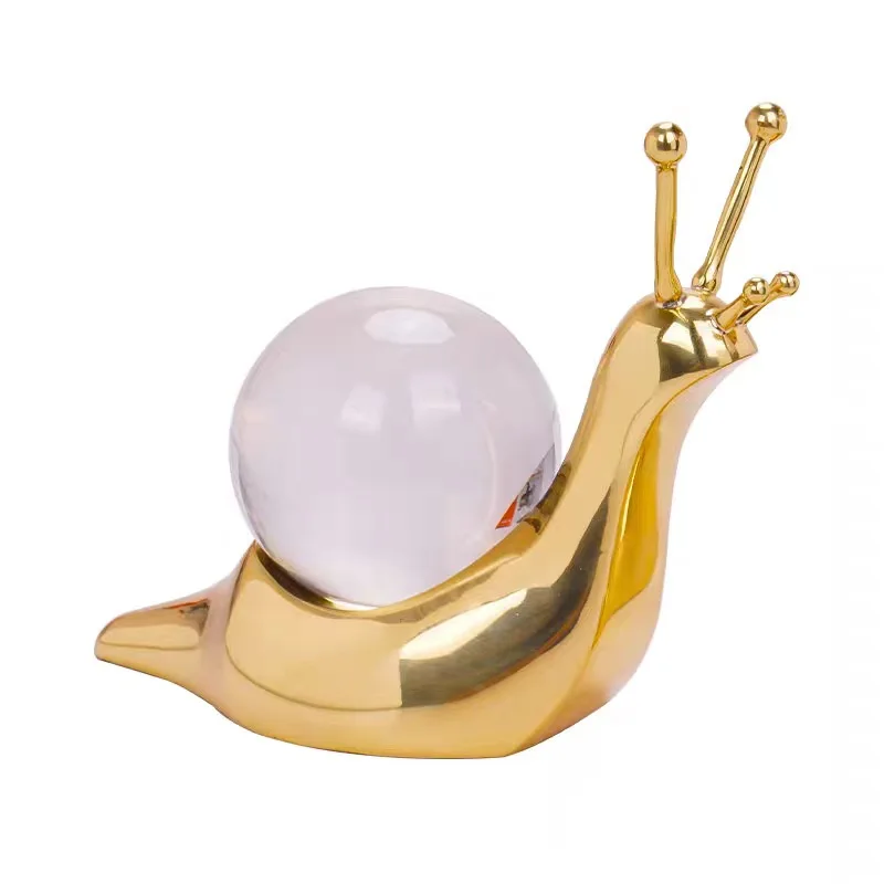 

Luxury home decor brass snail animal decoration items with crystal ball christmas gifts for living room