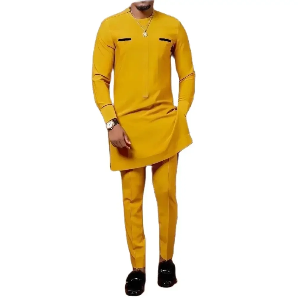 Мужской костюм в стиле пэчворк рубашка с длинным рукавом и нашивками однотонные