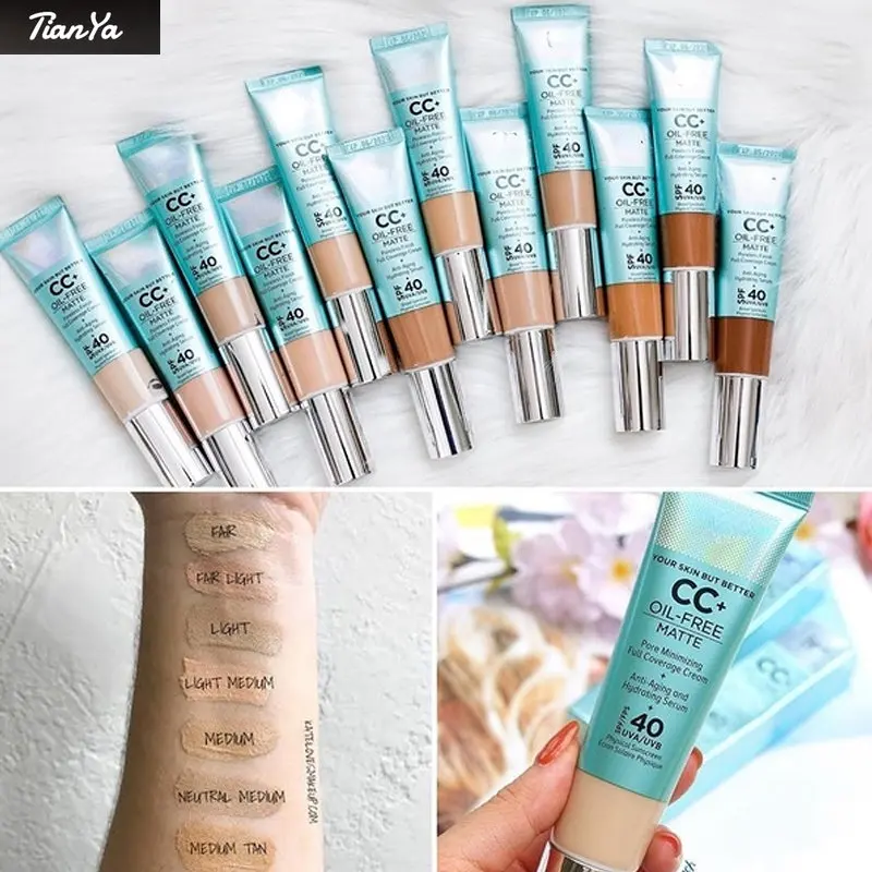 

32ML Face Foundation CC BB Cream Concealer SPF 40 Whitening Waterproof Full Coverage Face Makeup Brightening Concealer Cosmetics