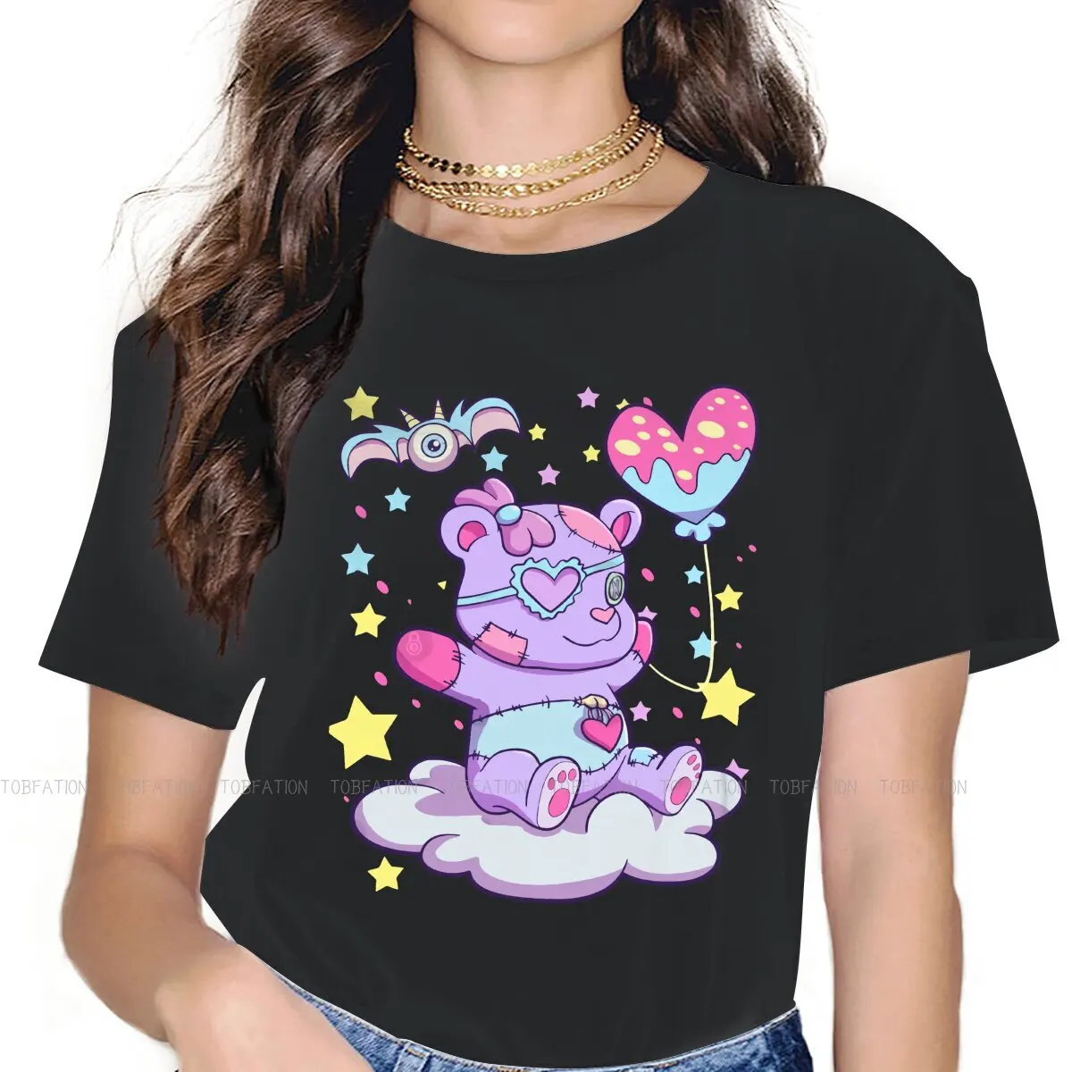 

Kawaii Teddy Bear Cute Pastel Goth Creepy Bear Women Tshirt Harajuku Grunge Vintage Female Clothing Large Cotton Graphic Clothes