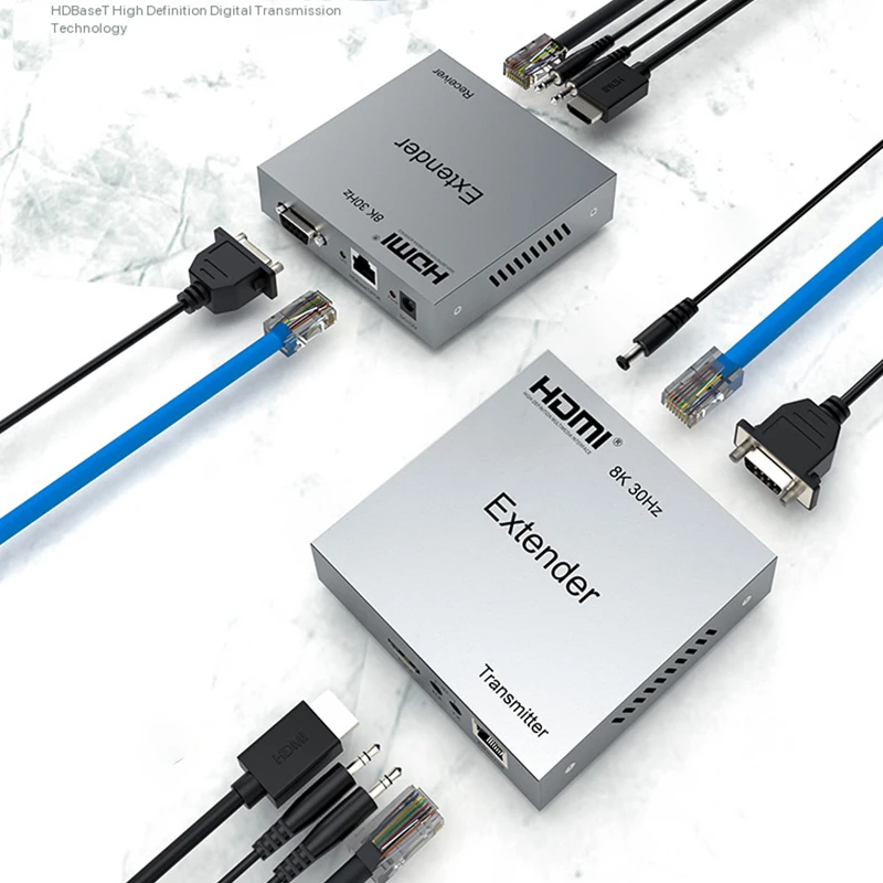 Фото Удлинитель HDMI 8K HDBaseT 4K 120 Гц с поддержкой POE, передача данных по кабелю Cat6/6A на 100 м, совместимость с HDCP2.3, VRR, RS232, HDR10, Dolby DTS №4