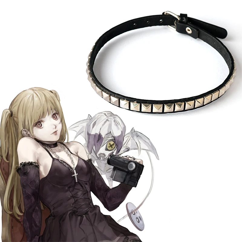 

Anime Death Note Necklaces For Men Women Cosplay Misa Amane Rivet Collar Choker Pendant Leather Necklace Hip Hop Punk Fans Gifts