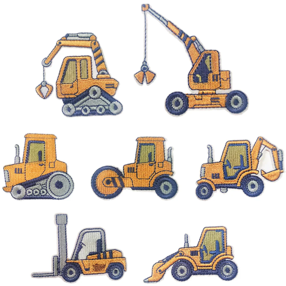 

7 Pcs Kids Excavator Cartoon Embroidered Patch Embroidery Applique Sew Replaceable Cloth Stickers