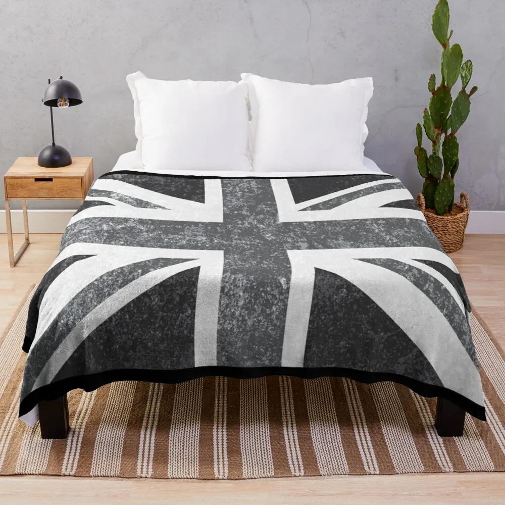 

Union Jack Vintage Grayscale - United Kingdom FlagThrow Blanket Hairy Blankets