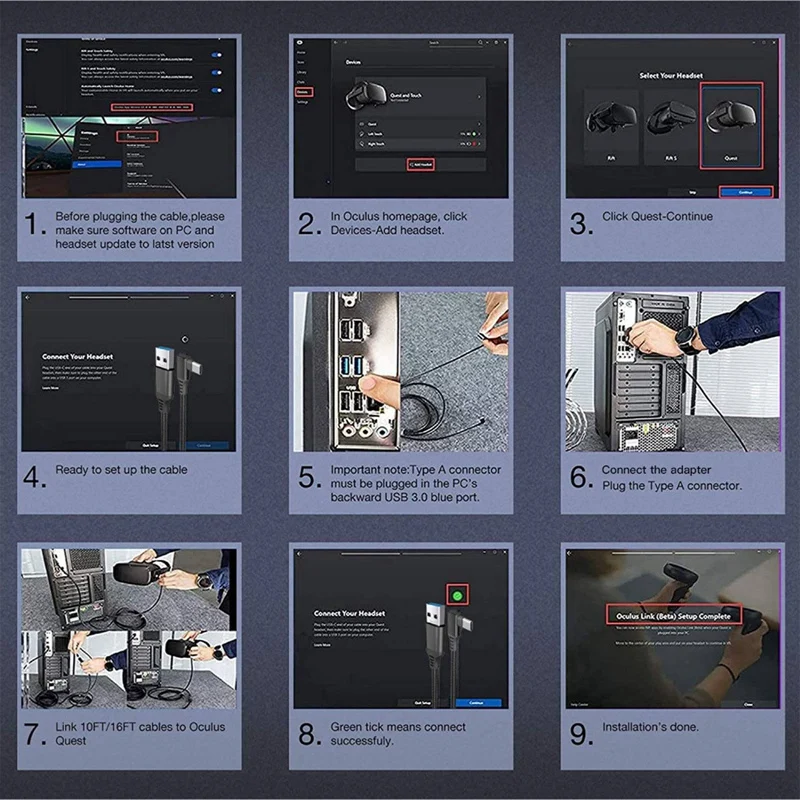 Лидер продаж зарядный кабель для Oculus Quest 2 Link USB 3.1 Type C передачи данных в Type-C