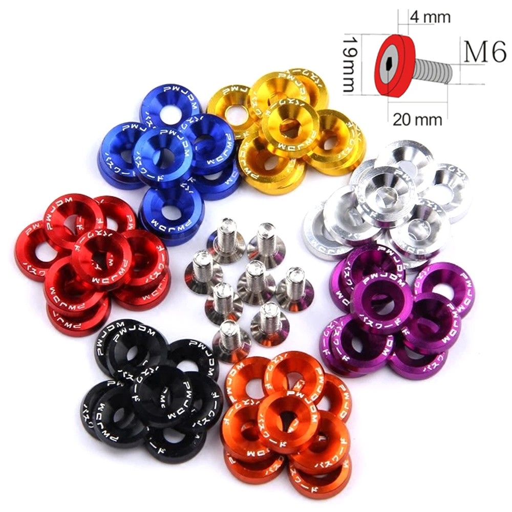 

1Set Billet Aluminum Fender Bumper Washer Bolt Engine Bay Screw Dress Up Kit JDM M6x20mm Bolts