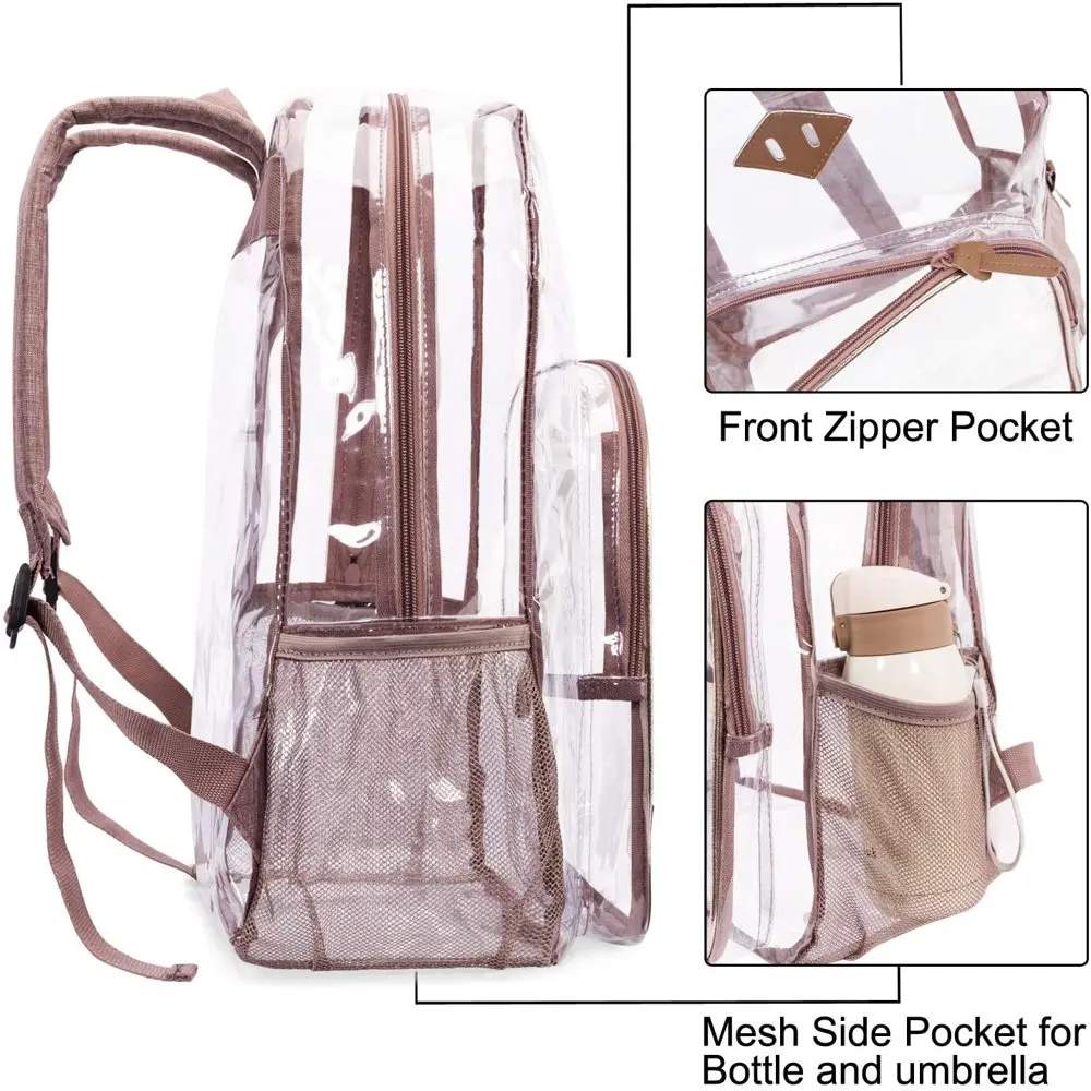 Clear Bookbag Large See Through Backpack for Women and Men Stadium Approved Transparent Bag for College Work Travel,Rose Gold
