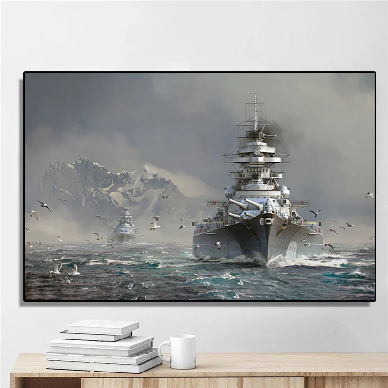 Плакаты и принты военного корабля класса Bismarck рисование на холсте настенные