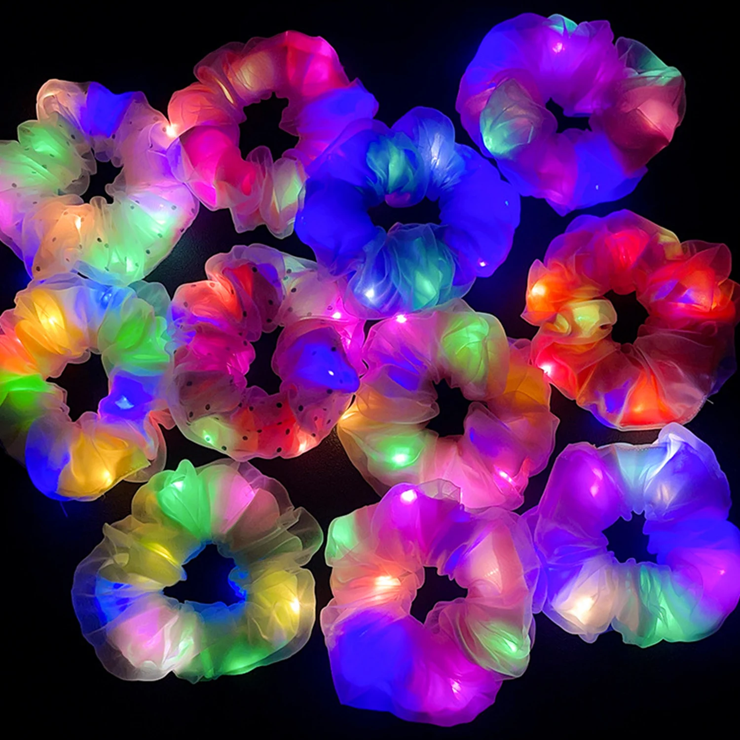 

LED Hair Bands For Girls Festival Party Glow In The Dark Hair Rope Mesh Large Intestine Hair Ties Christmas Hair Accessories