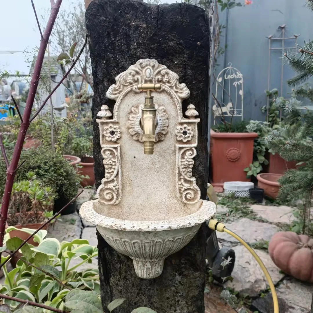 

Cast Iron Wall-Mounted Water Bolt Marble Fountain Wall-Mounted Flower Pot with Water Hose Inter-Platform Basin