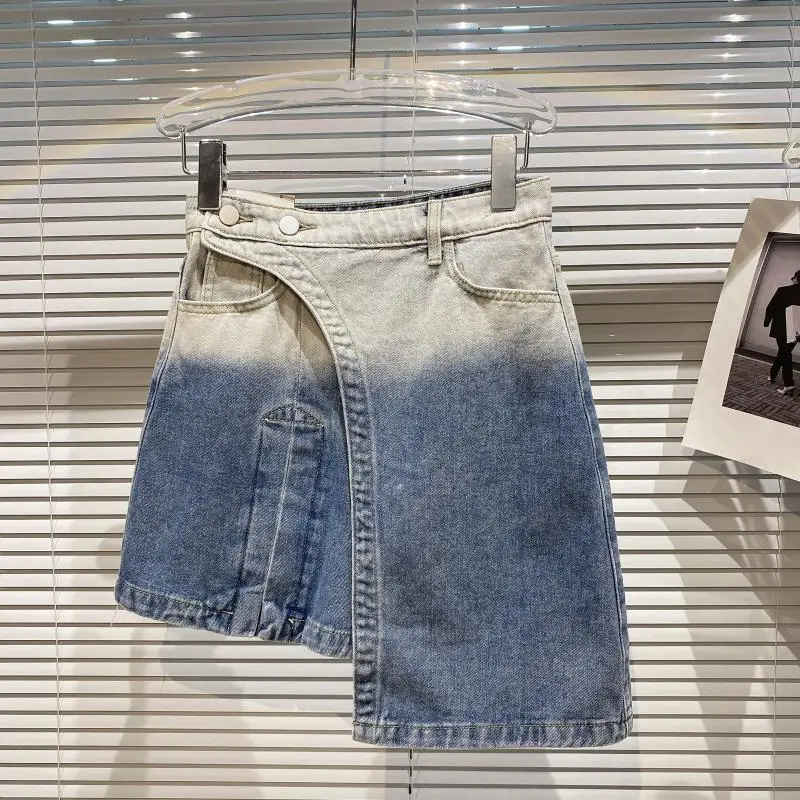 Spring and summer 2022 New Women's Fashion Irregular High Waist Gradient Denim Skirt  pleated skirt  women clothing  harajuku