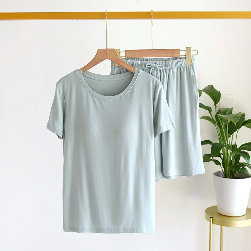 Pajama Shorts Set Women T-shirt Short-sleeved Suit Female Modal Bra-free Pullover Large Elastic Summer Thin Outdoor Home Clothes