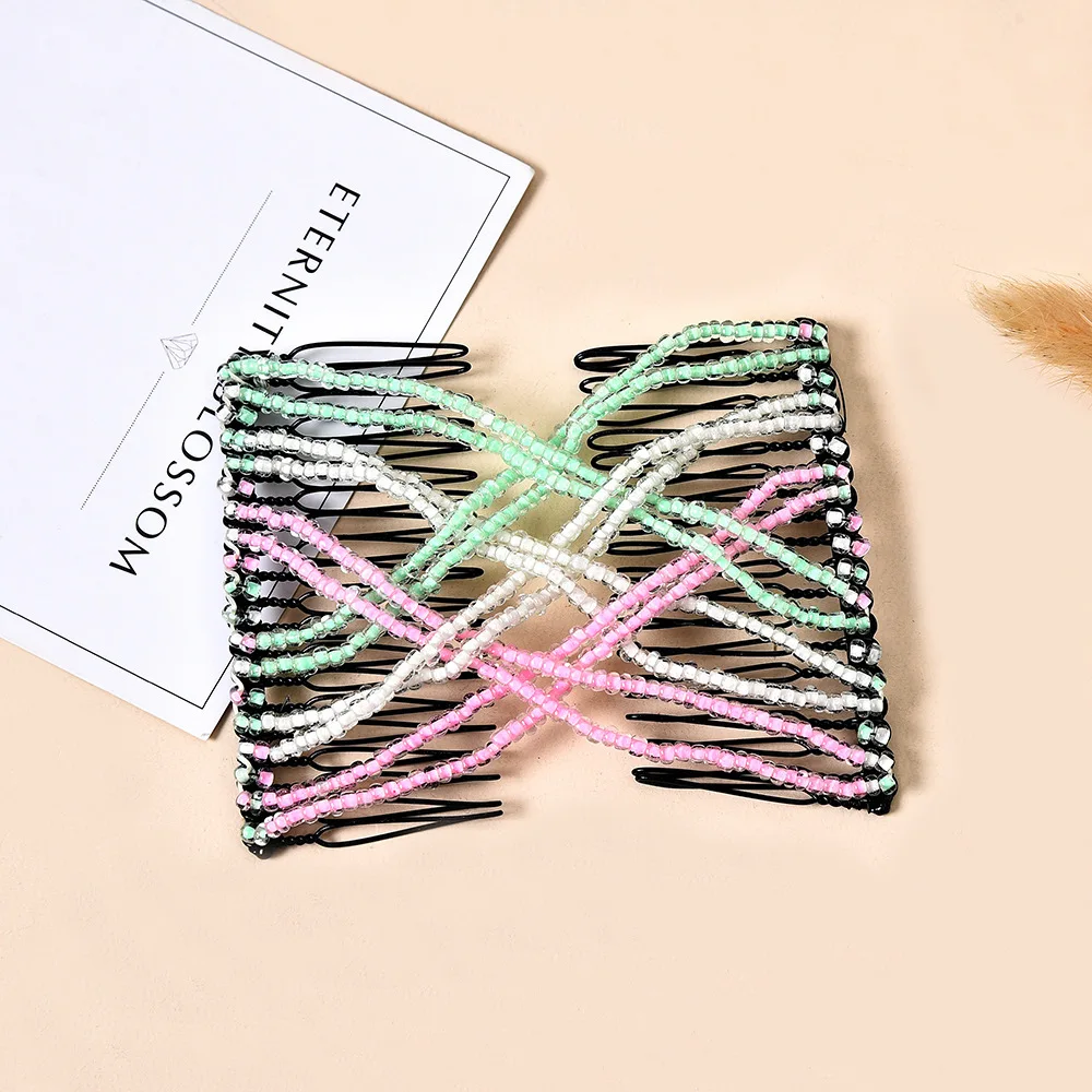 

DIY Beaded Hair Combs Women Magic Hair Comb Crab Elastic Hair Claw Clip Easy Lazy Updo Hair Accessories Bun Ponytail Holder Comb