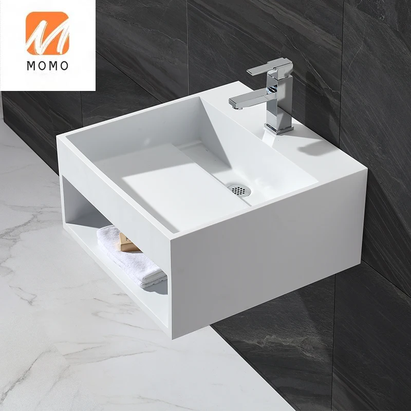 

Роскошный Новый дизайн, мебель для ванной комнаты с твердой поверхностью, набор для туалета, настенная маленькая мини-раковина из искусственного камня