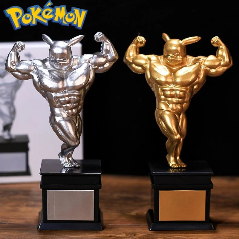 

Новинка, Забавный маленький золотой трофей Покемон мышечный человек Пикачу, серебряный трофей, креативная Коллекционная модель, игрушки, к...