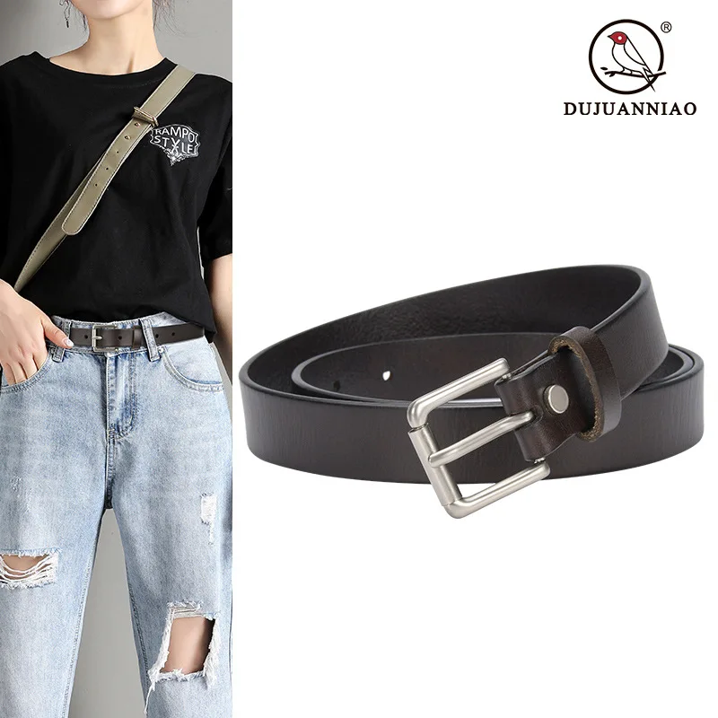 Leather Belt Women's Leather Top Layer Simple and Versatile Jeans Belt Fashion Korean Black Designer Luxury Brand Belt