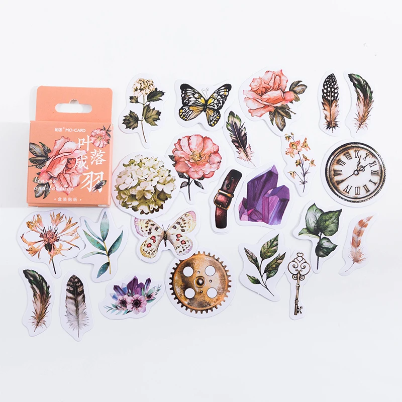 

40Packs Wholesale Box Stickers Flowers plants account Scrapbooking Decorative beauty Material Paper Planner painting Supply 4CM