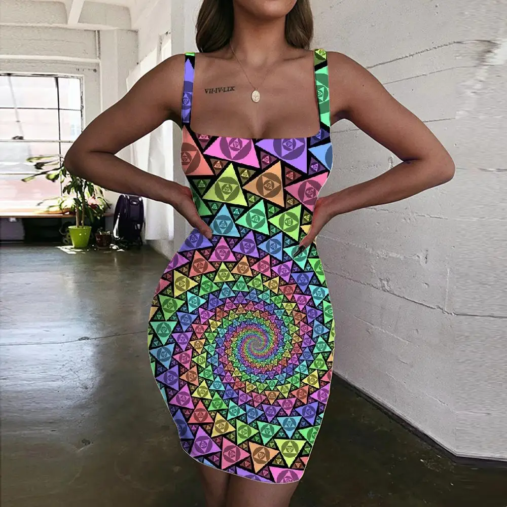 

Gaun Geometris Merek Gaun Vortex Bodycon Gambar 3d Psikedelik Wanita Pakaian Wanita Seksi Vestido Segitiga Pantai Musim Panas
