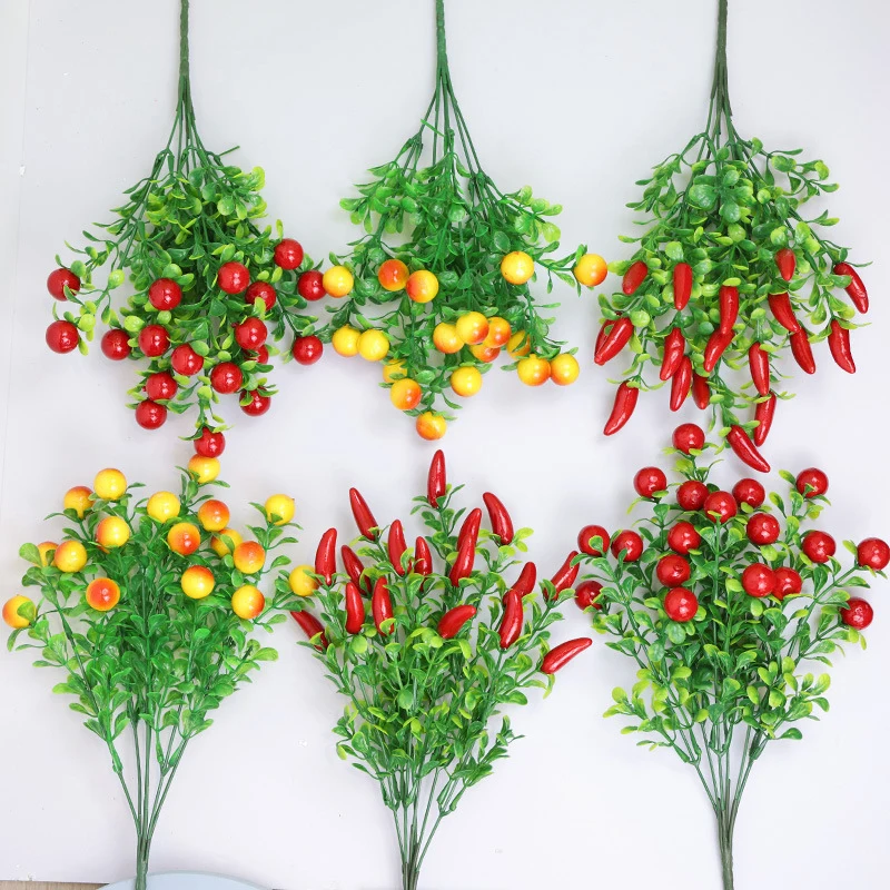 

Single Bunch Artificial Cherry Pepper Branch Simulated Plants Pepper Cherry Tree Home Decors Fake Flowers and Plants Photo Props