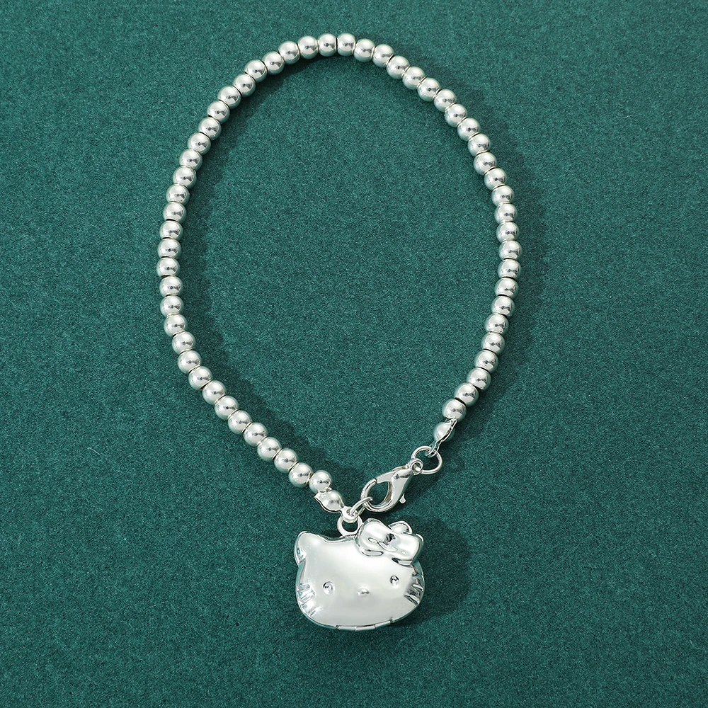 

Sanrio Anime Cartoon Figure Hello Kitty Beads Bracelet KT Cat Metal Pendant Charms Bangles Jewelry Gifts for Girls