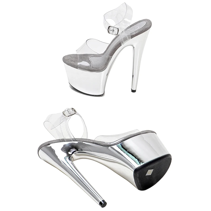 Leecabe 17CM/7Inch PVC Upper silver color  Platform Sandals  party High Heels Shoes Pole Dancing Shoes