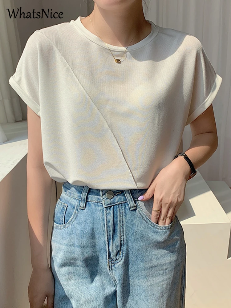 

Cheap wholesale New fashion casual Knitted woman Tshirts women sexy tops female office lady nice aesthetic T-shirt dropshipping