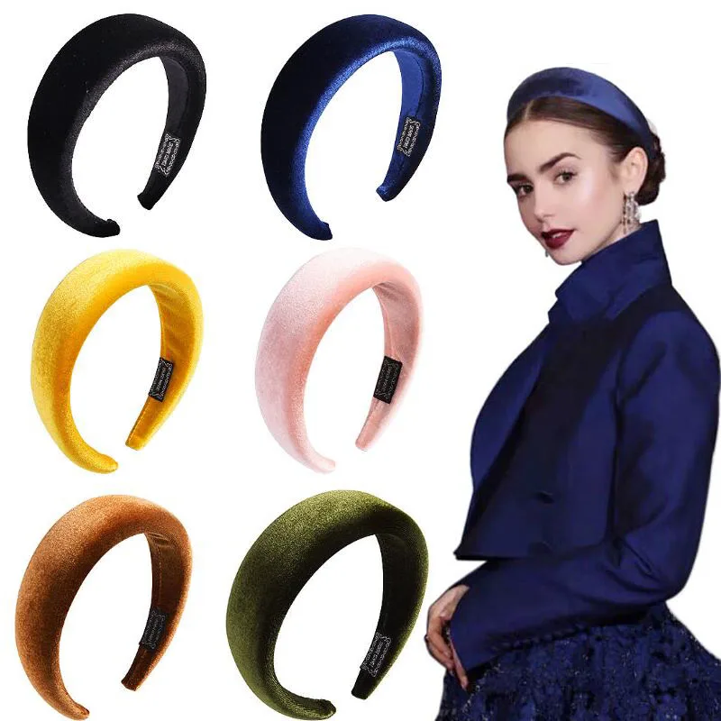 

New Sponge Solid Gold Plush Headband Wide Edge Velvet Hair Band