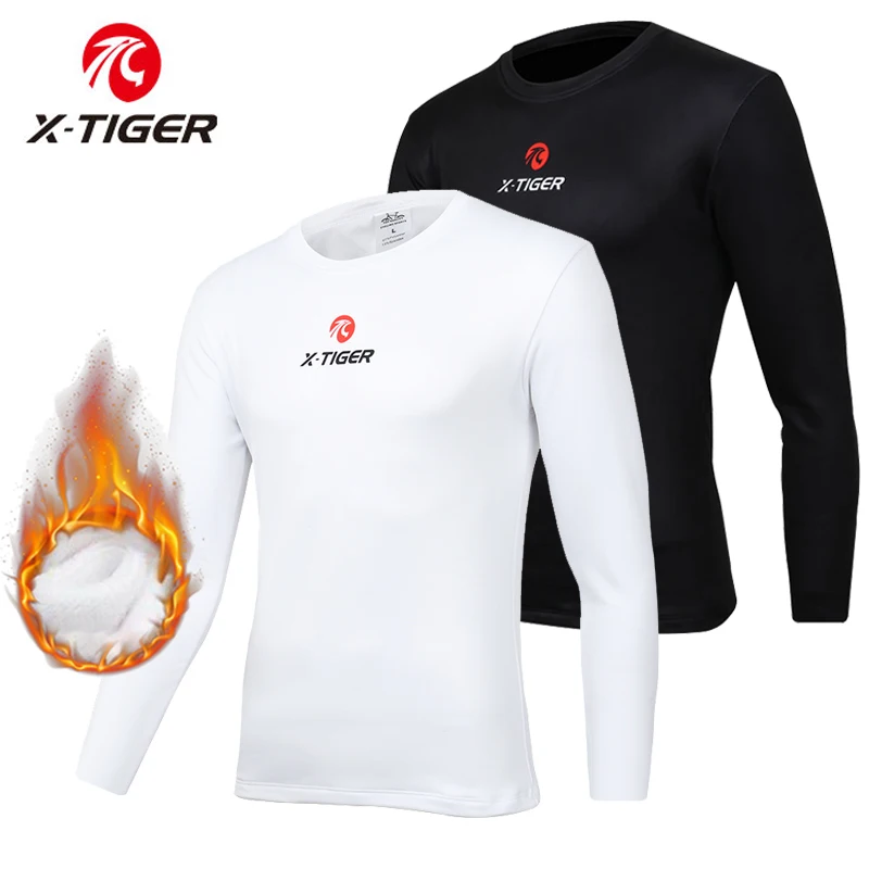X-TIGER Men's Thermal Long Sleeve Compression Shirts Underwear Winter Cycling Blouse Thermal Round Neck Slim Bottoming Shirt