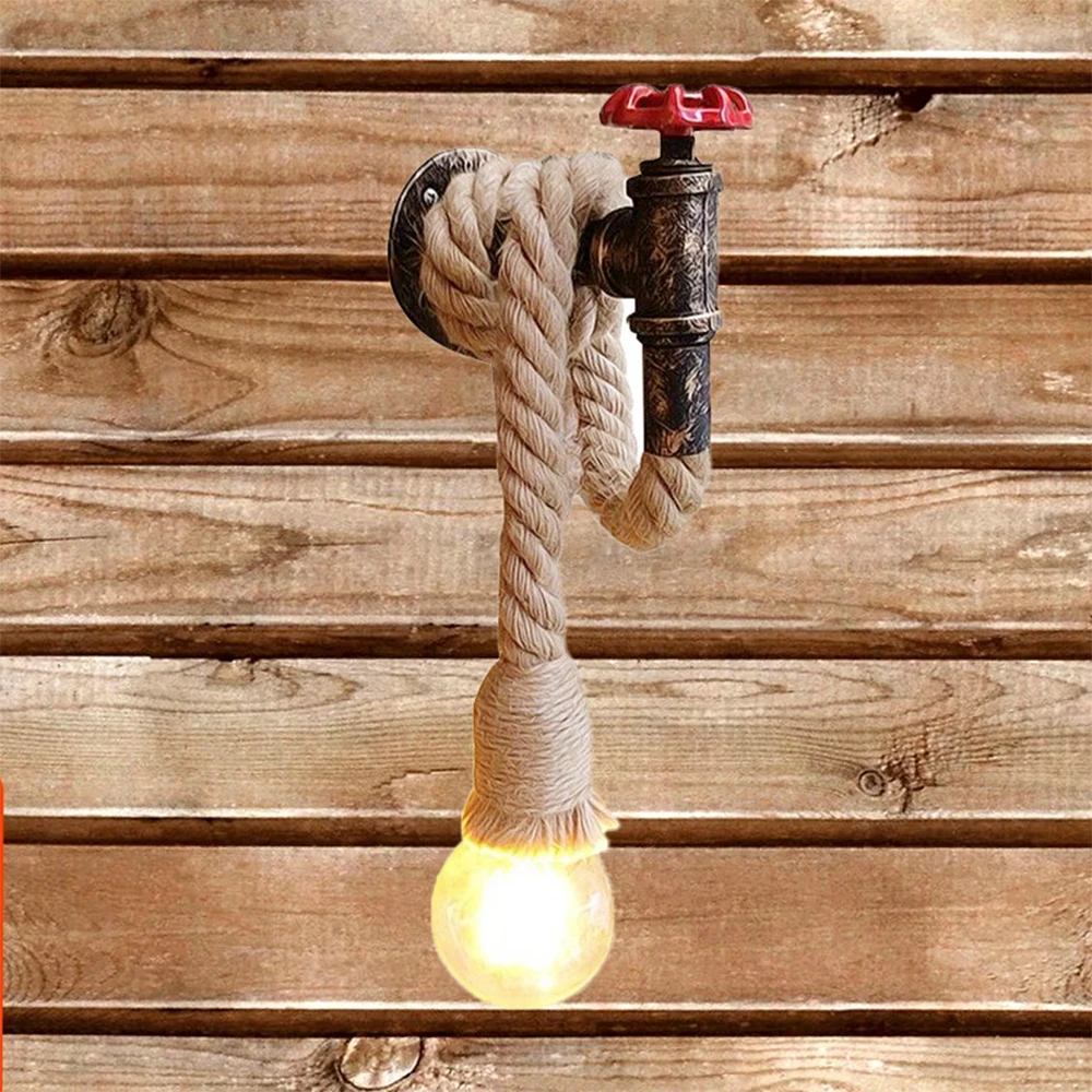 

Vintage Industrial LED E27 Wall Lamp Hemp Rope Faucet Wall Lights Cafe Bar Aisle Lamp Wall Sconce Art Decoration Light Fixtures