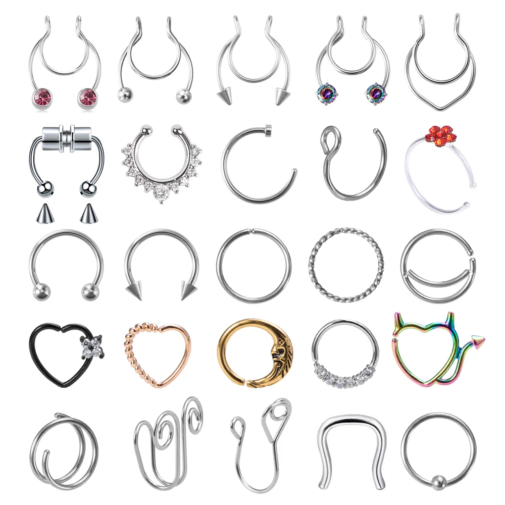 

Surgical Steel Fake Nose Ring Septum Fake Piercing Nose Rings Hoop Set Nostril Hoops Cartilage Helix Daith Earrings Body Jewelry